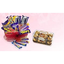 Basket Full Of Chocolates With 16 Pcs Ferrero Rocher Box